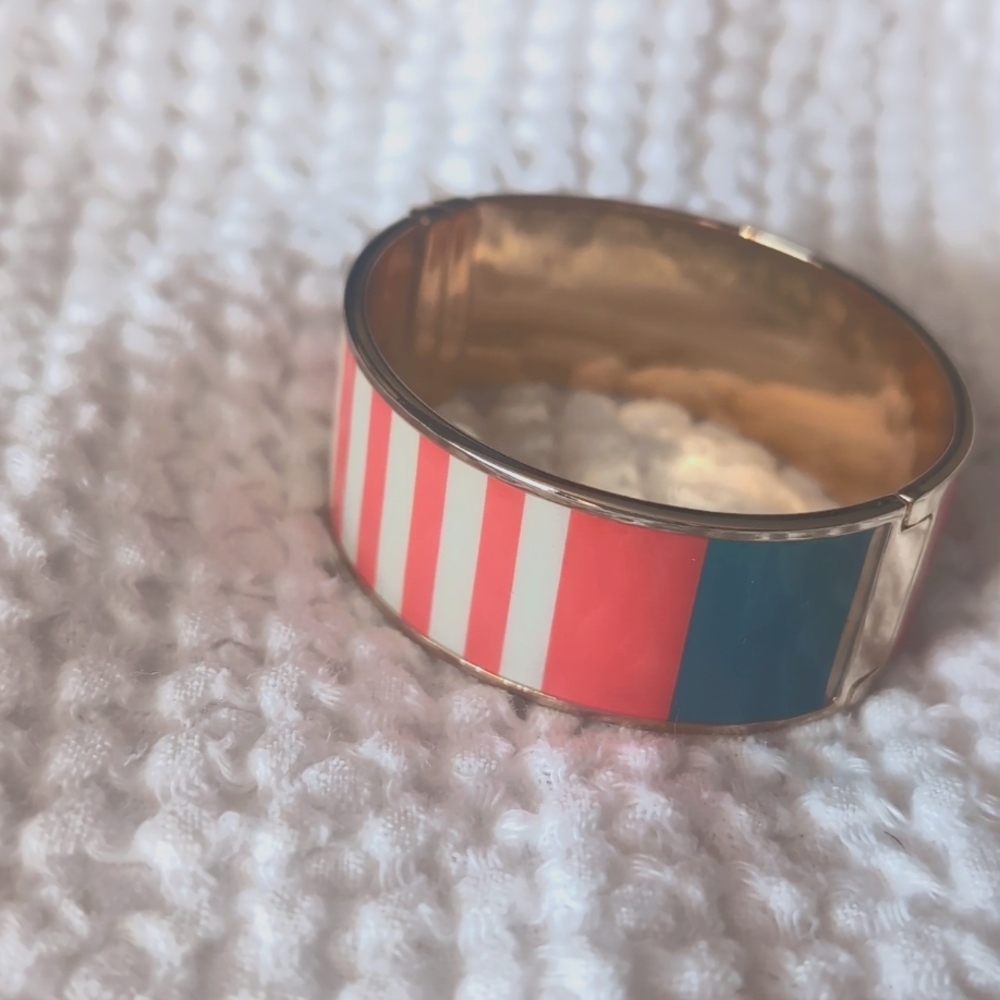 Ann Taylor Hinged Enamel Gold Clasp Bracelet (orange, teal and gold)